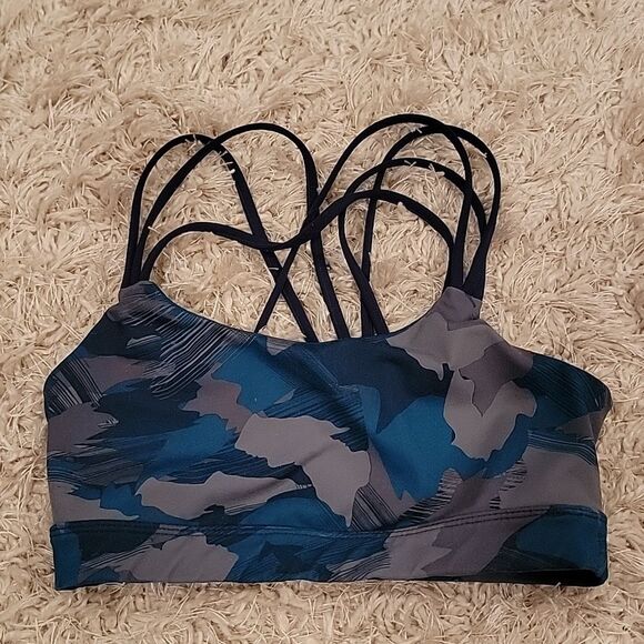 Gap Fit Blue Grey Camo Strappy Back Activewear Sports Bra Women's Size S… - Picture 1 of 4